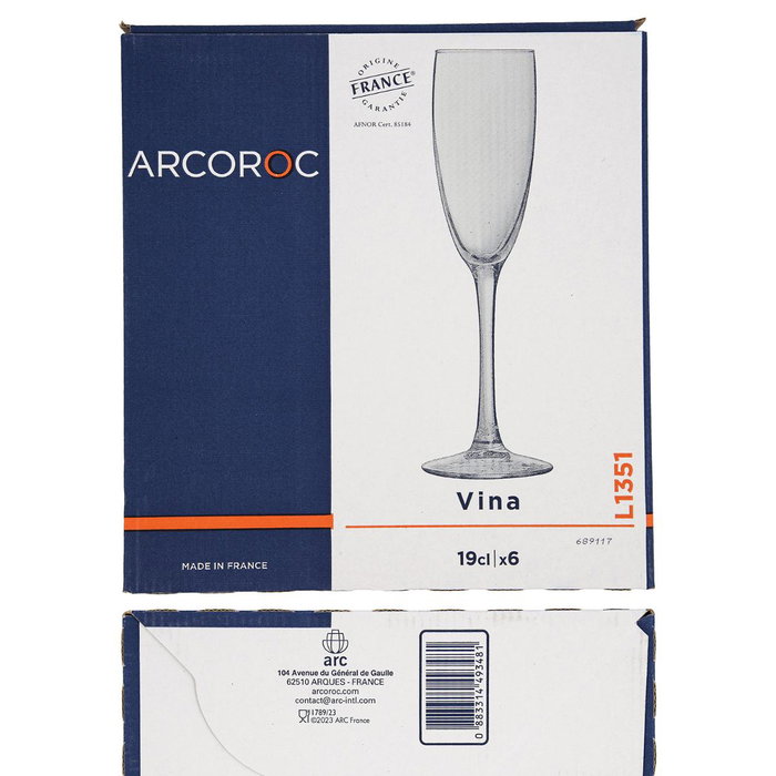 Arcoroc Caja de 6 Copas de Flauta Vina de 19 cL