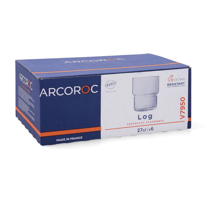 Caja 6 Vasos Bajos Vidrio Log Arcoroc 27 cL