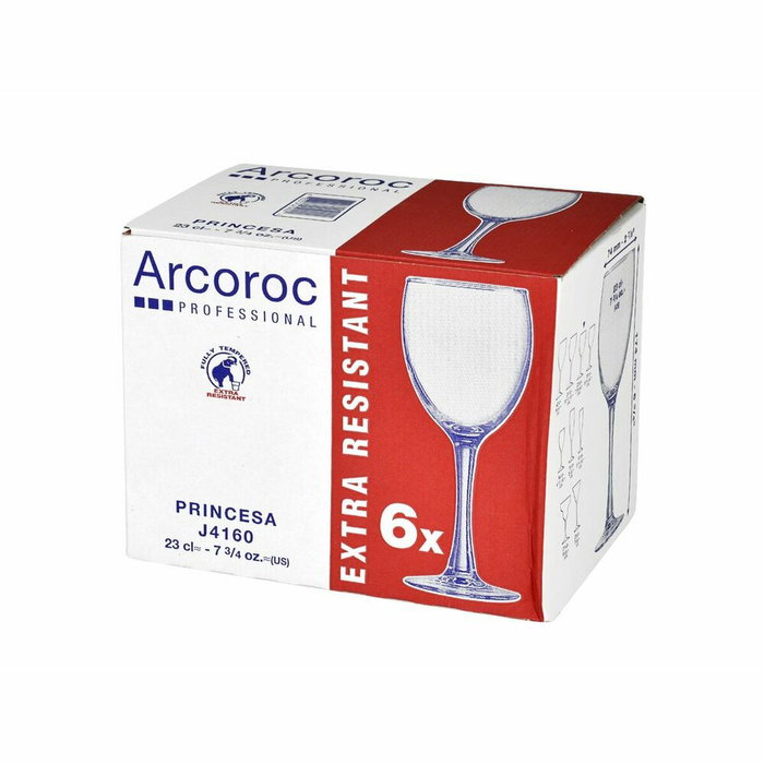 Arcoroc Caja de 6 Copas de Agua Princesa de Vidrio Templado 23 cL