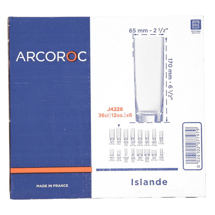 Caja 6 Vasos Altos Vidrio Islande Arcoroc 36 cL Caja 6 Vasos Altos Vidrio Islande Arcoroc 36 cL