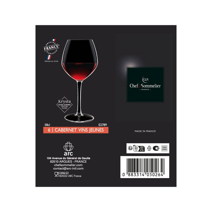 Chef & Sommelier Caja de 6 Copas de Vino Krysta Cabernet 58 cL