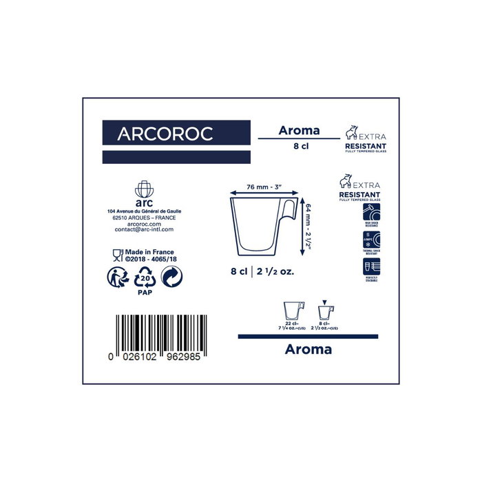 Caja 6 Tazas Vidrio Aroma Arcoroc 8 cL
