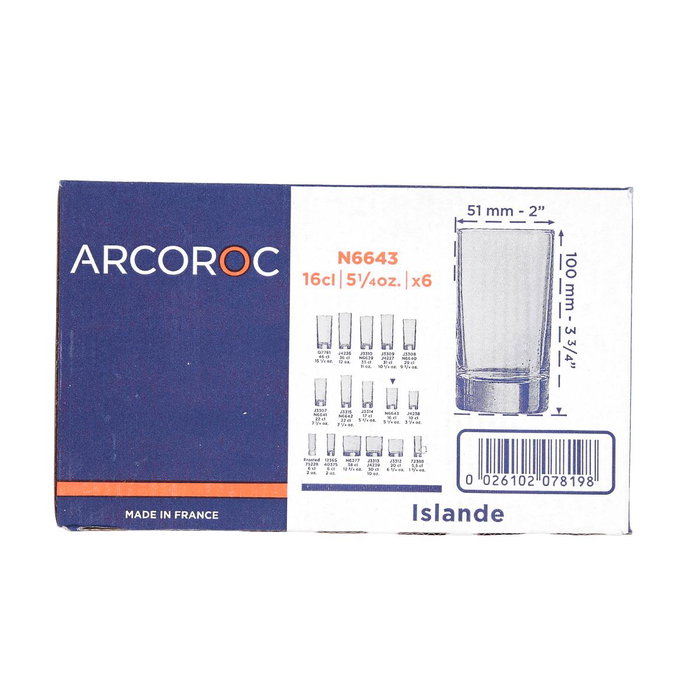 Caja 6 Vasos Altos Vidrio Islande Arcoroc 16 cL