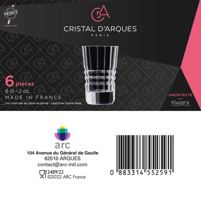 Caja 6 Vasos Altos Cristalín Architecte Cristal d'Arques 6 cL