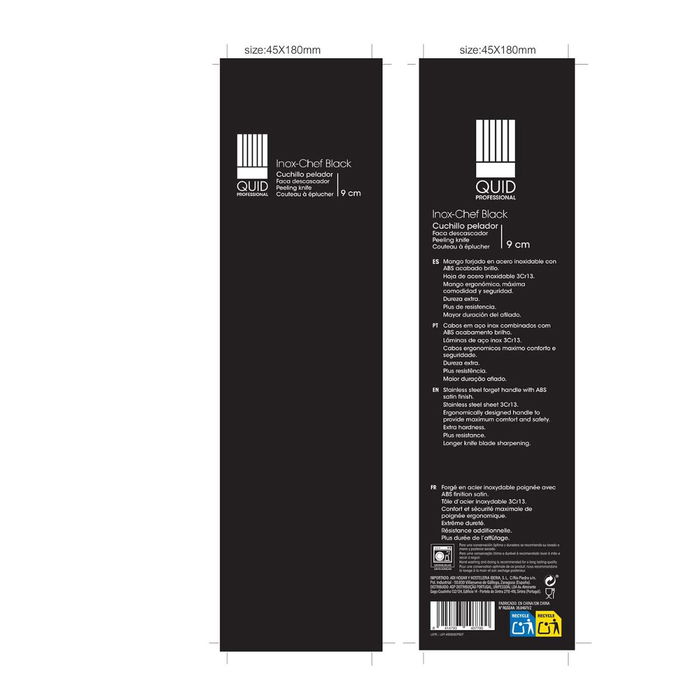 Cuchillo Pelador Acero Inoxidable Inox Chef Black Quid Professional 9 cm (10 Unidades)