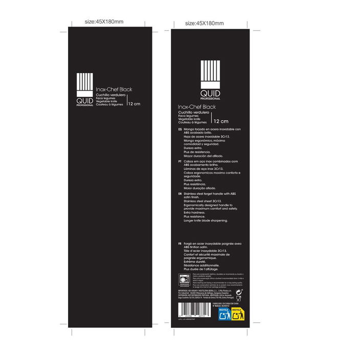 Cuchillo Verdulero Acero Inoxidable Inox Chef Black Quid Professional 12 cm (10 Unidades)