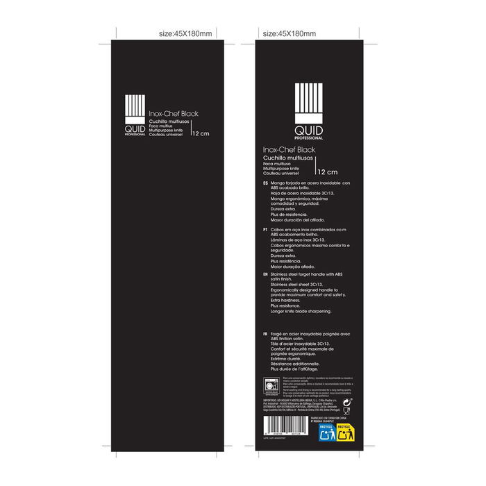 Cuchillo Multiusos Acero Inoxidable Inox Chef Black Quid Professional 12 cm (10 Unidades)