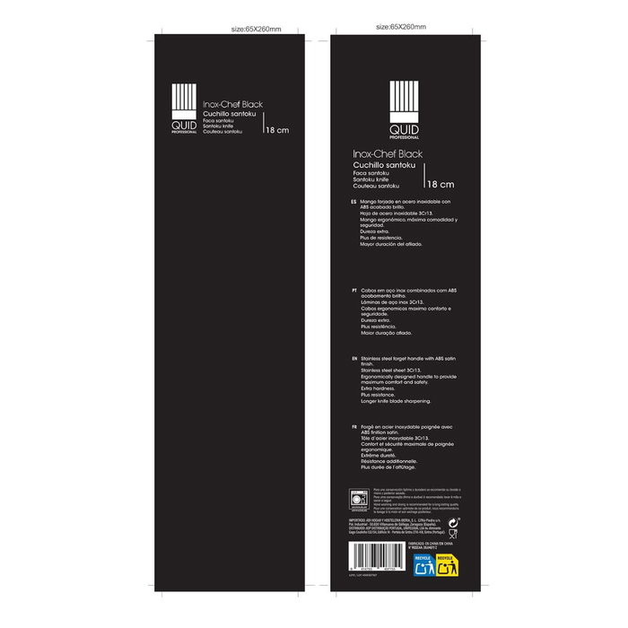 Cuchillo Santoku Acero Inoxidable Inox Chef Black Quid Professional 18 cm (6 Unidades)