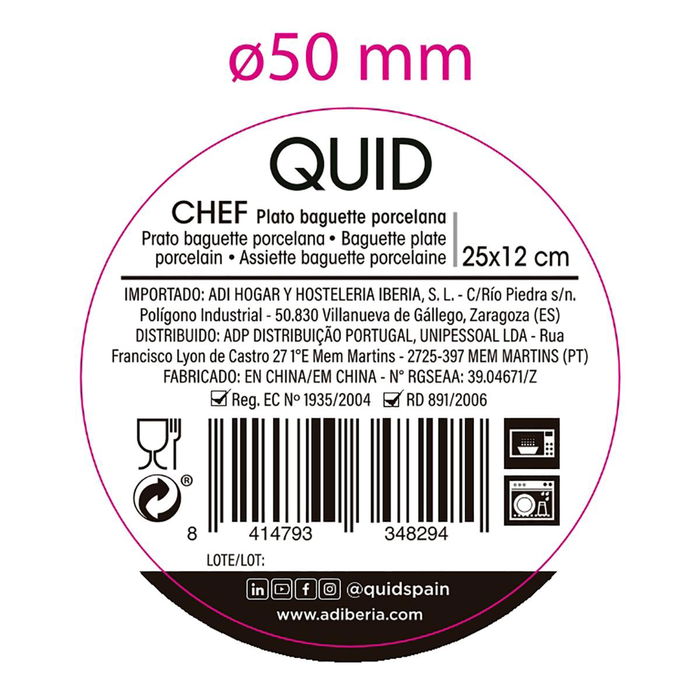 Plato Aperitivo Porcelana Chef Quid 25x12 cm (6 Unidades)