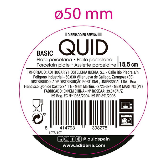 Plato Pan Porcelana Basic Quid 15,3 cm (12 Unidades)