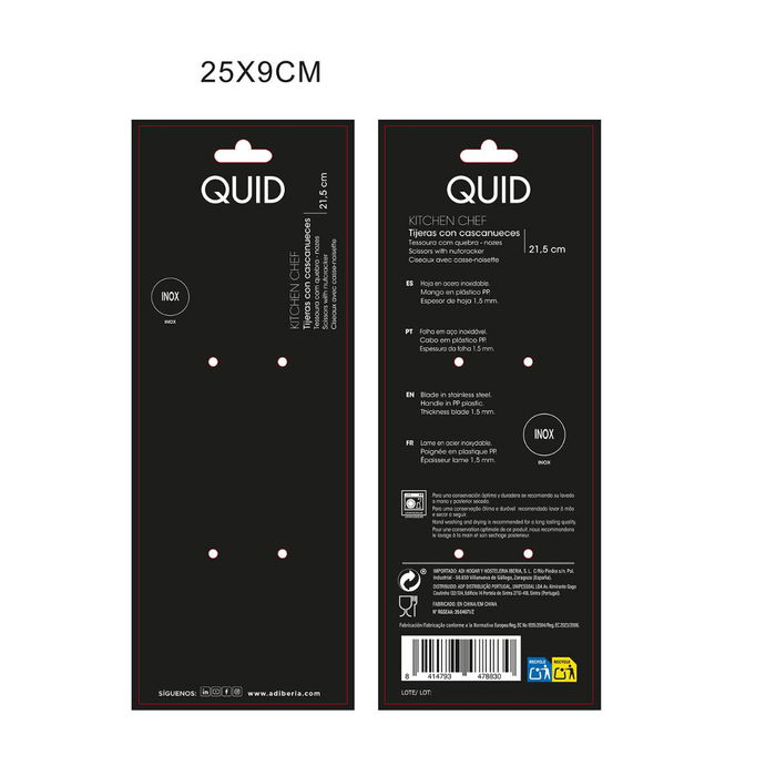 Tijeras Cascanueces Acero Inoxidable Kitchen Chef Quid 21,5 cm (6 Unidades)