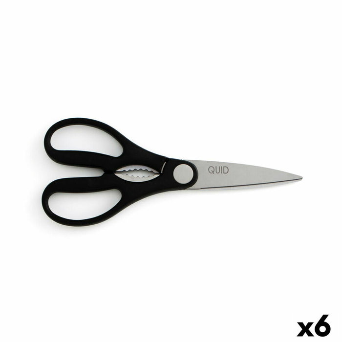 Quid Tijeras de Acero Inoxidable Kitchen Chef 21 cm (6 Unidades) inevitablemente negras con mango soft touch