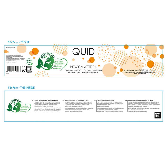 Tarro Hermético Vidrio New Canette Quid 1 L (6 Unidades)
