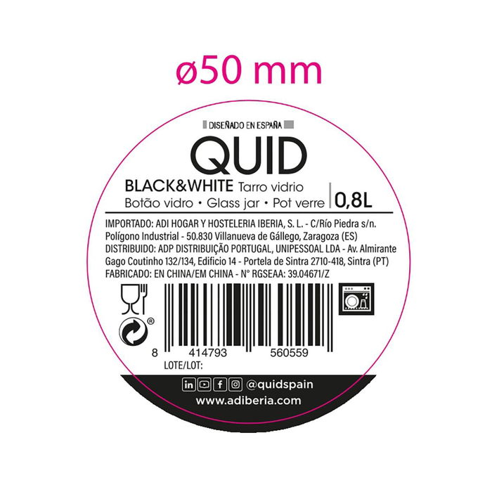 Tarro Vidrio Tape Metal Cobre B&W Quid 0,8 L (6 Unidades)