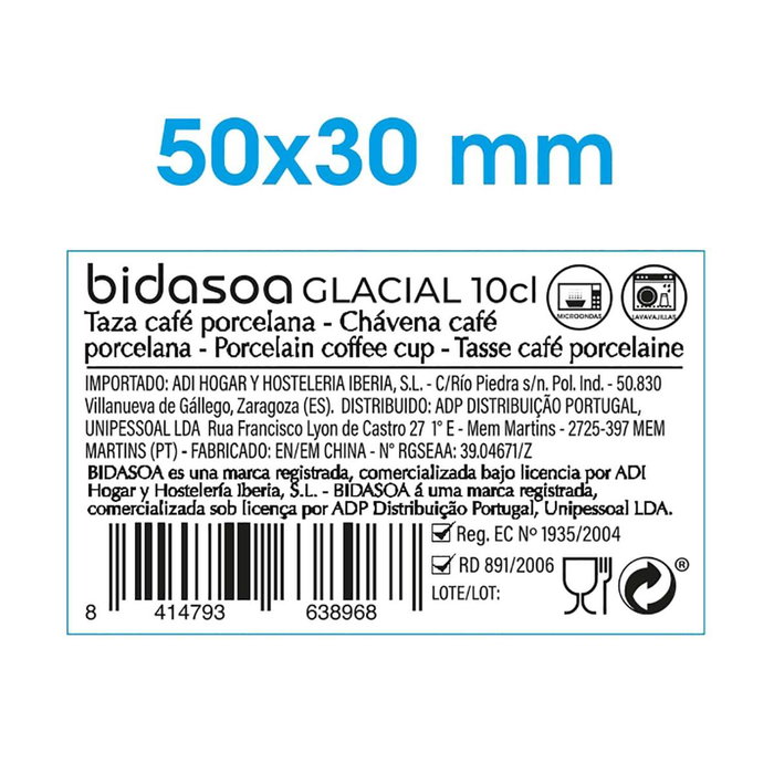 Taza Porcelana Glacial Bidasoa 10 cL (12 Unidades)