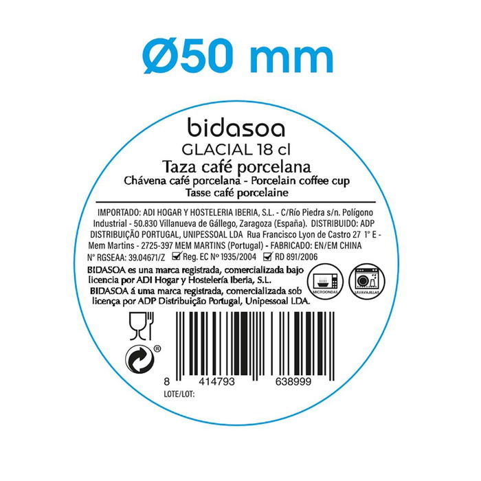 Taza Porcelana Glacial Bidasoa 18 cL (6 Unidades)