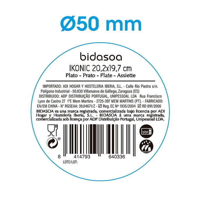 Plato Llano Cerámico Ikonic Bidasoa 20,2x19,7x1,3 cm (6 Unidades)