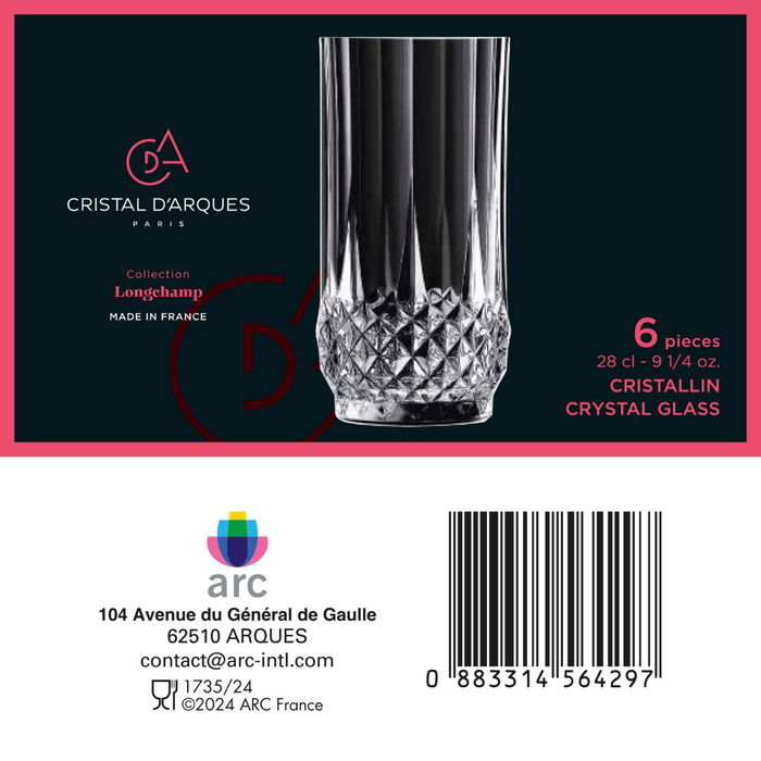 Vaso Alto Cristalin Longchamp Cristal d'Arques 28 cL (6 Unidades) Vaso Alto Cristalin Longchamp Cristal d'Arques 28 cL (6 Unidades)