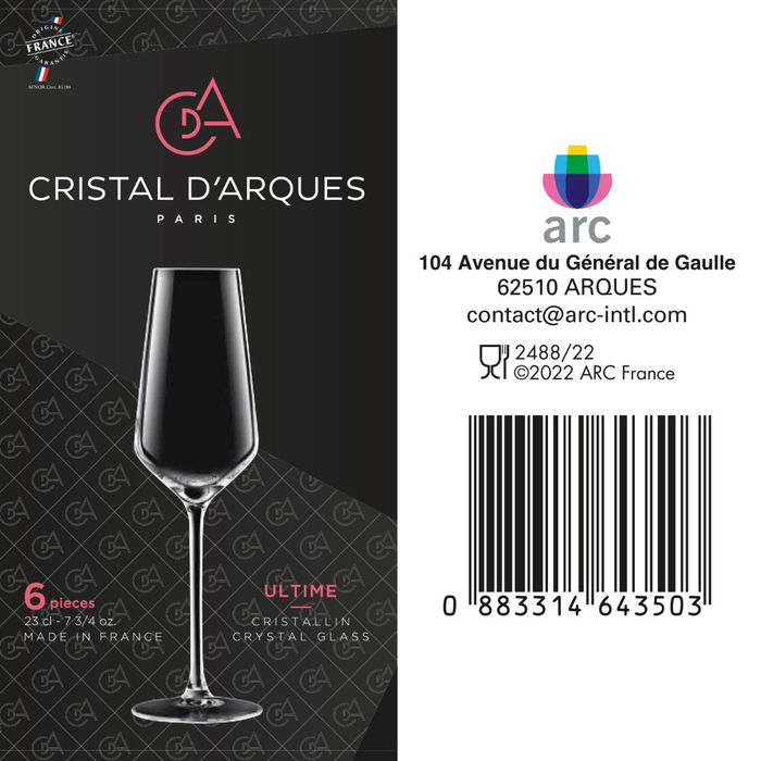 Copa Flauta Cristalín Ultime Cristal d'Arques 21 cL (6 Unidades)