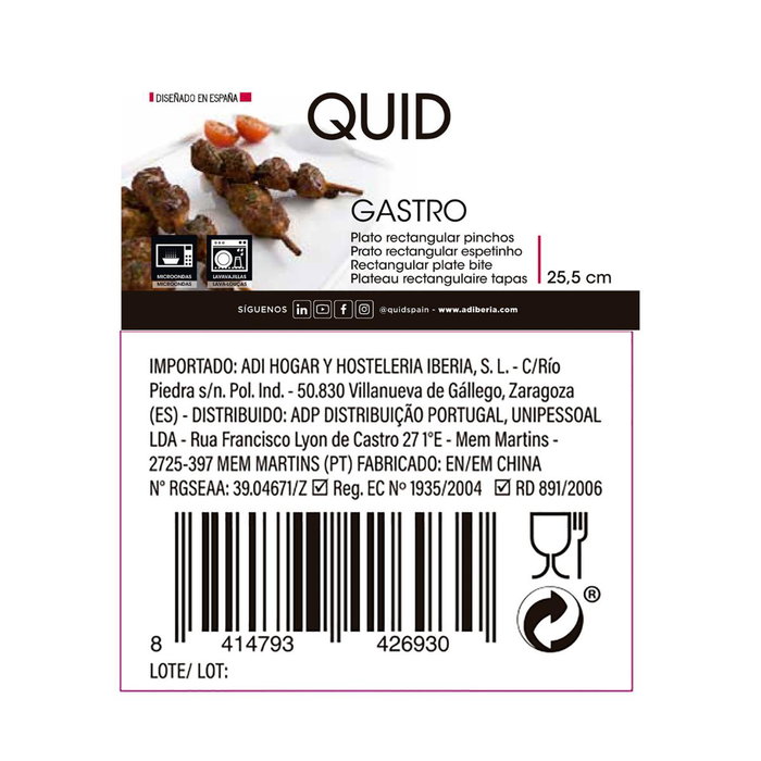 Plato Pinchos Porcelana Gastro Fun Quid 25,5x15,5 cm (6 Unidades)