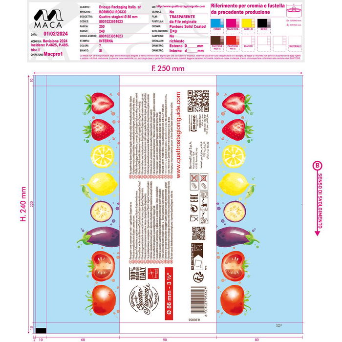 Set 2 Tapas Inox Quattro Stagioni Bormioli Rocco 86 mm