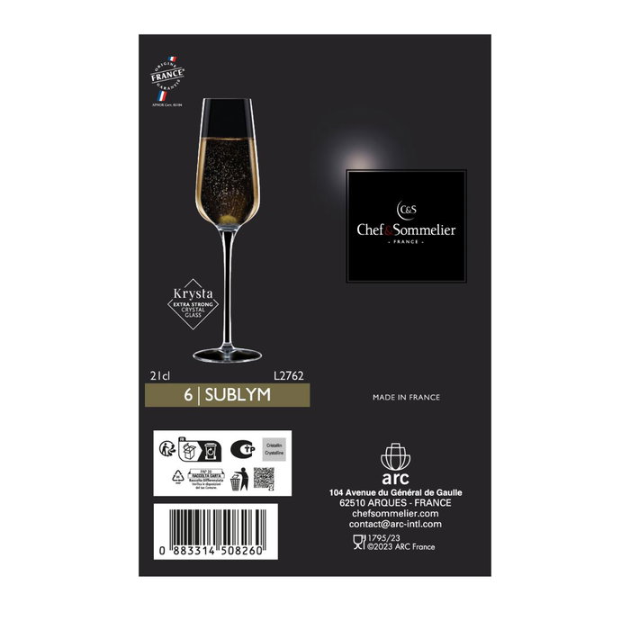 Caja 6 Copas Flauta Krysta Sublym Chef & Sommelier 21 cL