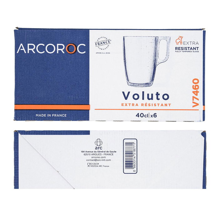 Caja 6 Mugs Vidrio Voluto Arcoroc 40 cL