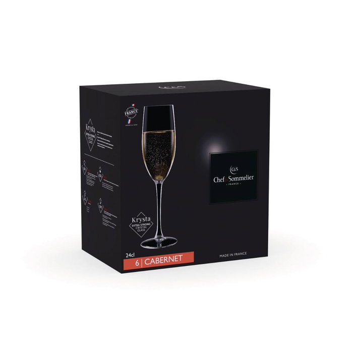 Caja 6 Copas Flauta Vidrio Cabernet Chef & Sommelier 24 cL Caja 6 Copas Flauta Vidrio Cabernet Chef & Sommelier 24 cL