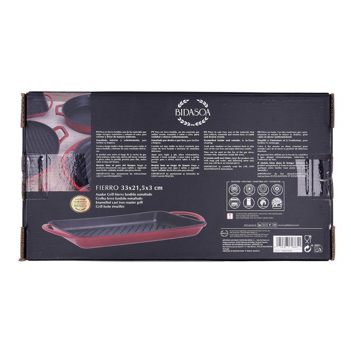 Bidasoa Parrilla Rectangular Hierro Esmaltado Fierro 22x40 cm Rojo