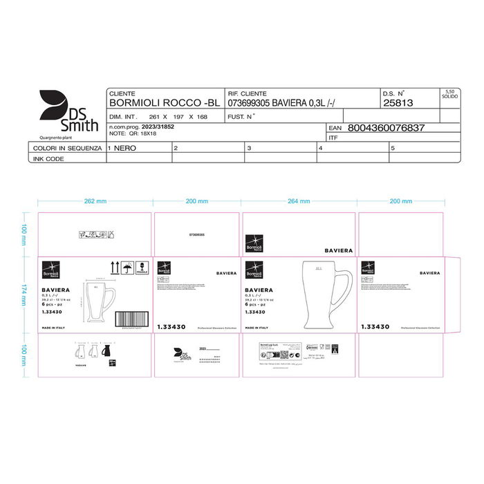 Caja 6 Jarras Cerveza Vidrio Baviera Bormioli Rocco 39 cL