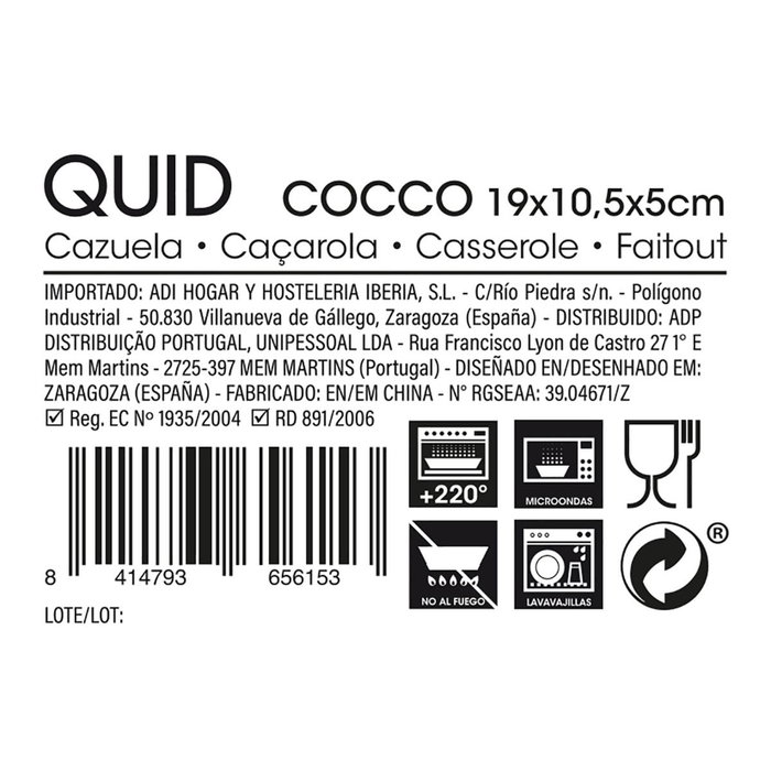 Cazuela Ovalada Gres Horno Cocco Quid 19x10,5x5 cm (12 Unidades)