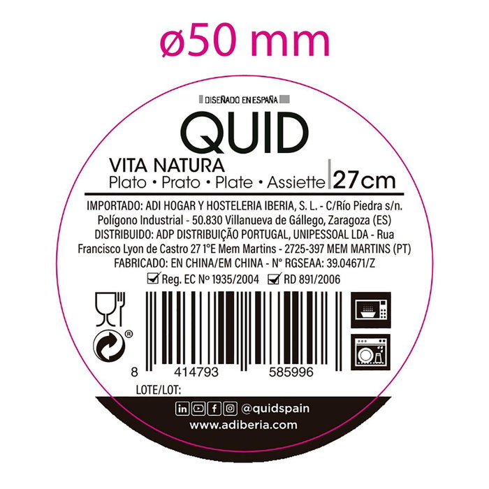 Quid Plato Llano Cerámico Vita Natura Verde 27 cm (12 Unidades)淘