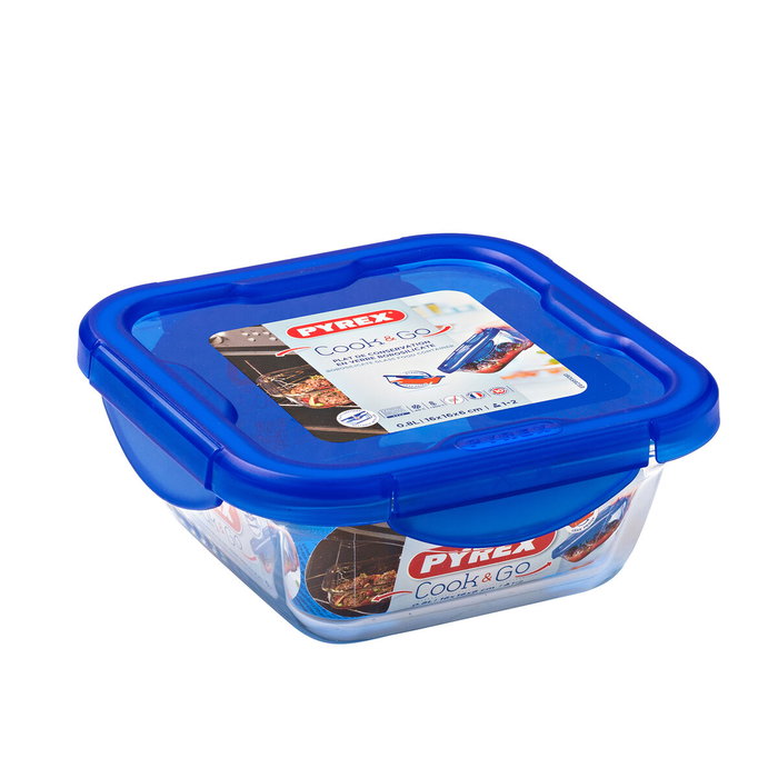 Fiambrera Hermética Pyrex Cook & Go 16,7 x 16,7 x 7 cm Azul 850 ml Vidrio (6 Unidades)