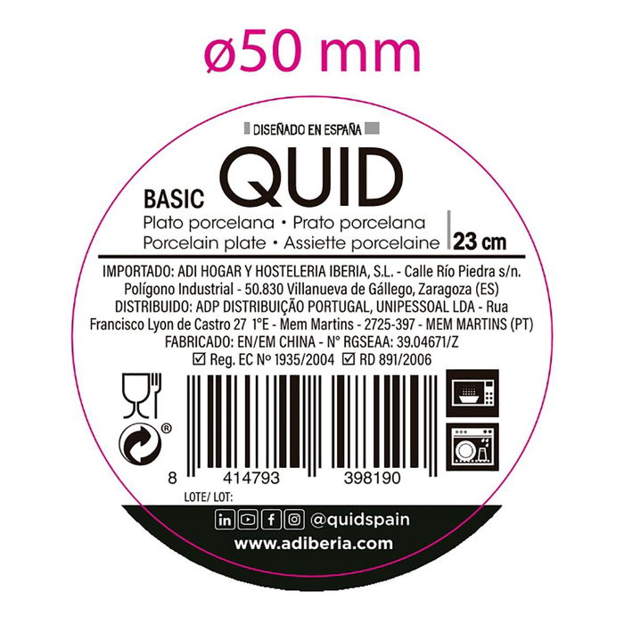 Plato Llano Porcelana Basic Quid 22,5 cm (12 Unidades)