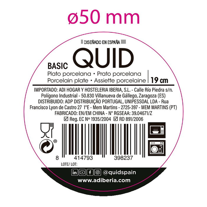 Plato Postre Porcelana Basic Quid 19 cm (12 Unidades) Plato Postre Porcelana Basic Quid 19 cm (12 Unidades)
