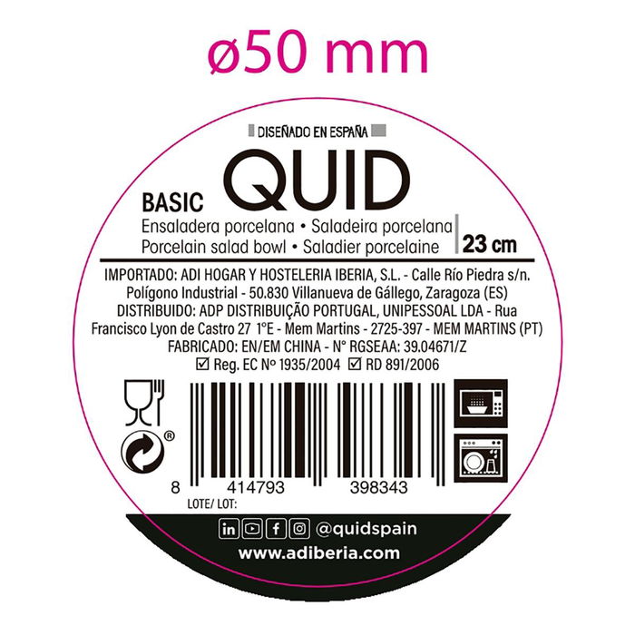 Ensaladera Porcelana Basic Quid 23 cm (6 Unidades)