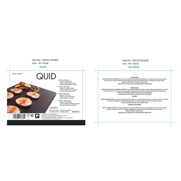 Bandeja Asados Pizarra Gastro Fresh Quid 40x30 cm (12 Unidades)