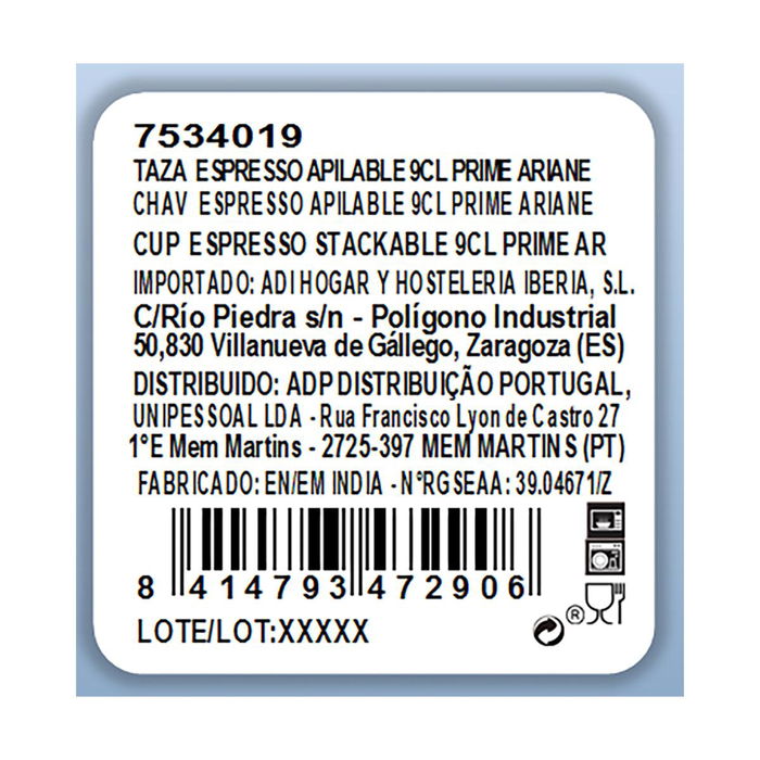 Taza Porcelana Prime Ariane 9 cL (12 Unidades)