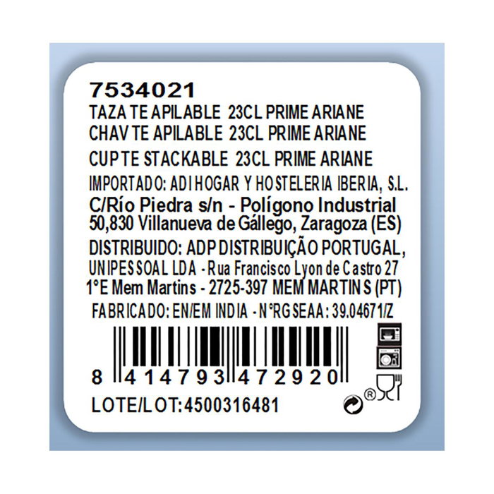 Ariane Taza Prime 23 cL Blanco (12 Unidades)