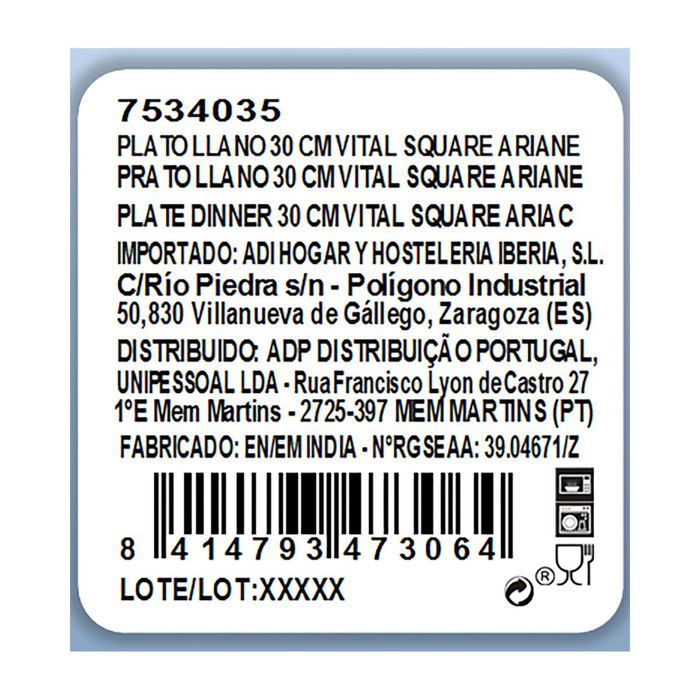 Plato Llano Porcelana Ala Elevada Vital Square Ariane 30x30 cm (6 Unidades)
