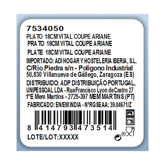 Plato Llano Porcelana Vital Coupe Ariane 18 cm (12 Unidades)