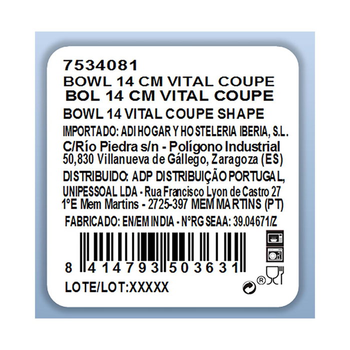 Bol Porcelana Vital Coupe Ariane 14 cm (8 Unidades)