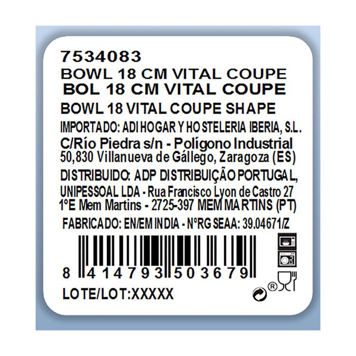 Bol Porcelana Vital Coupe Ariane 18 cm (4 Unidades)