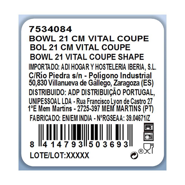 Bol Porcelana Vital Coupe Ariane 21 cm (4 Unidades)