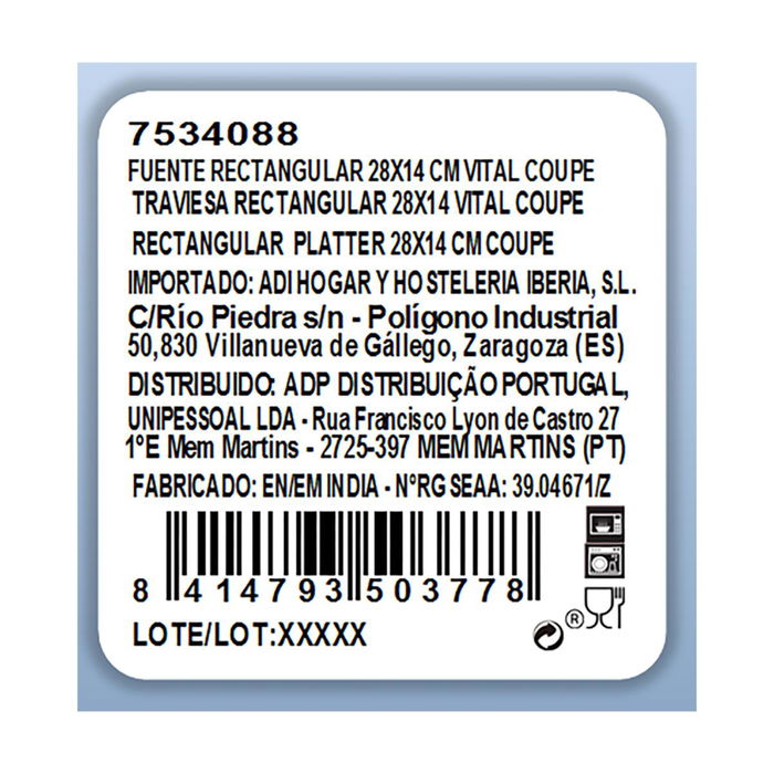 Fuente Rectangular Porcelana Vital Coupe Ariane 28x14 cm (6 Unidades)