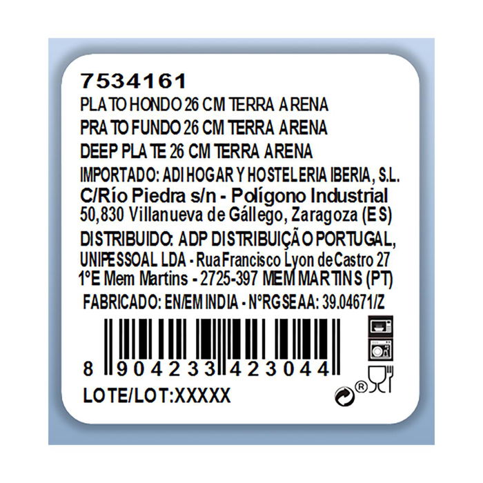 Plato Hondo Porcelana Terra Ariane 26 cm (6 Unidades)