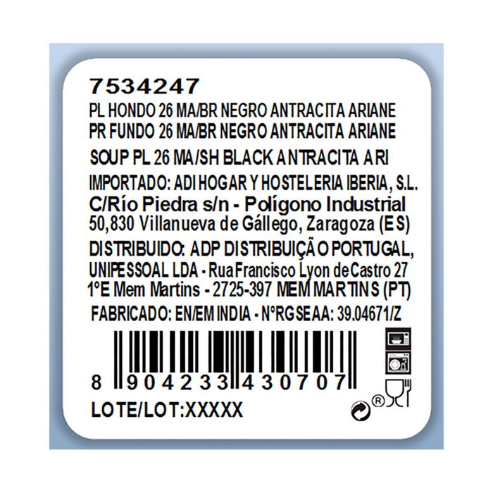Plato Hondo Porcelana Antracita Ariane 26 cm (6 Unidades)