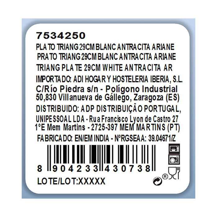 Ariane Plato Triangular Antracita Blanco 29 cm (6 Unidades)展开