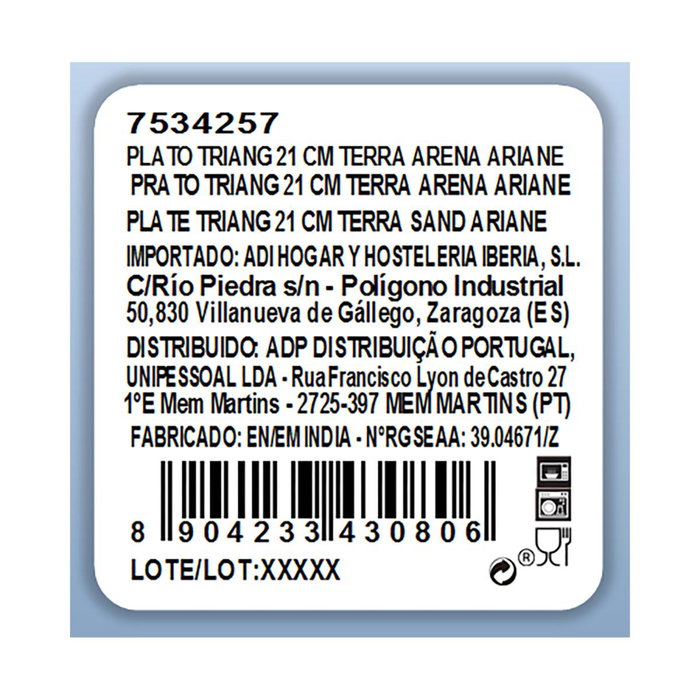 Plato Triangular Porcelana Terra Ariane 21 cm (12 Unidades)