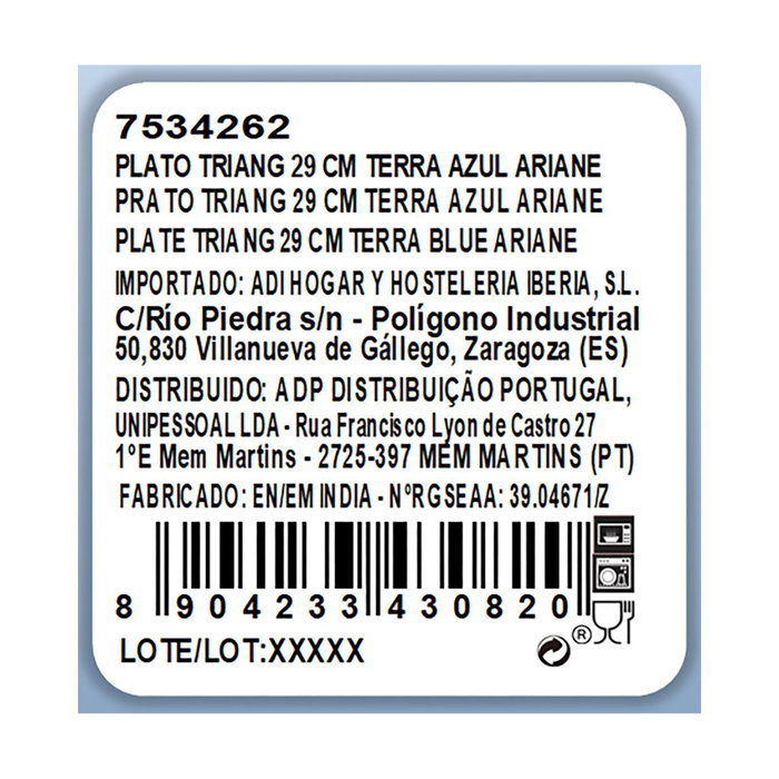 Plato Triangular Porcelana Terra Ariane 29 cm (6 Unidades)
